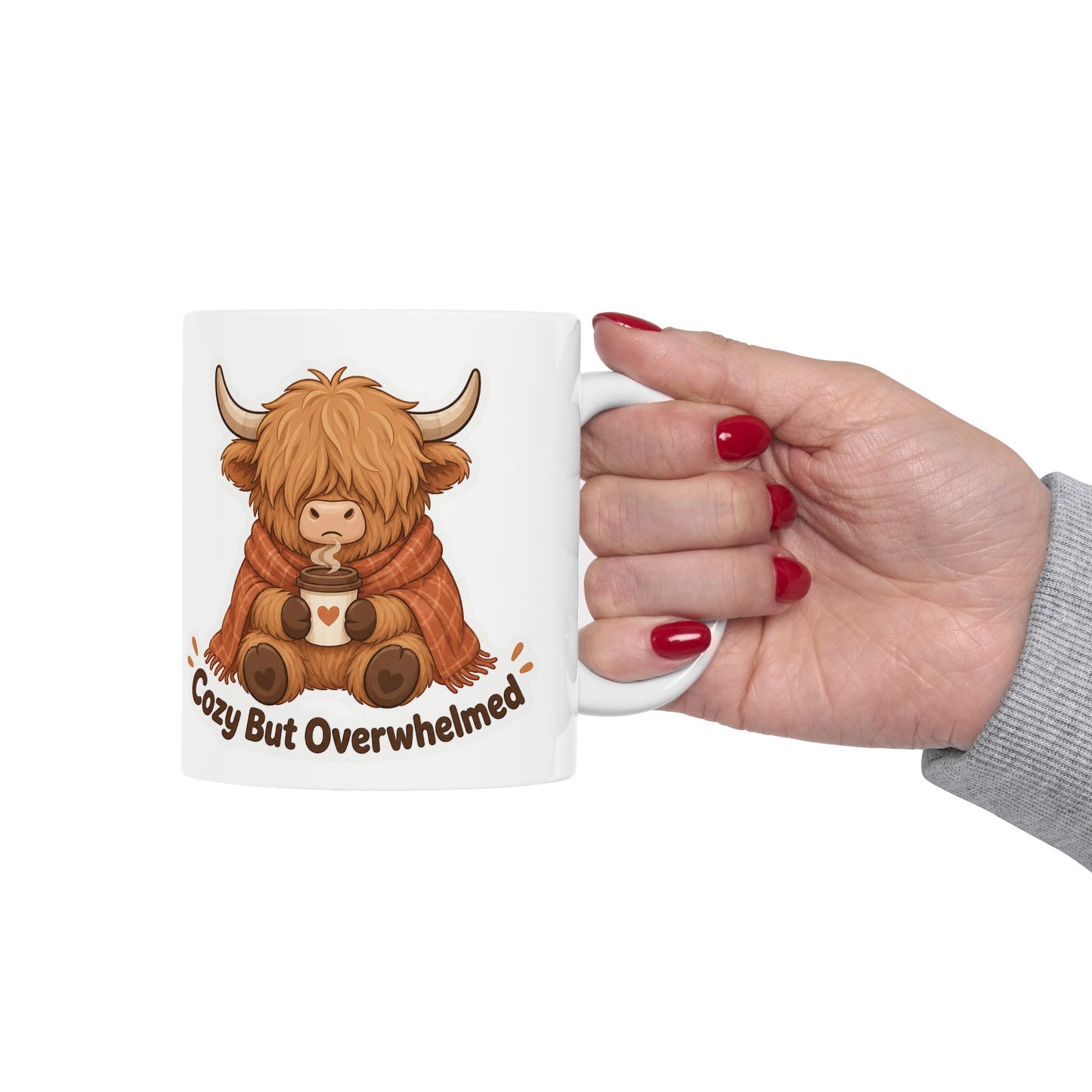 Cozy But Overwhelmed Highland Cow Mug | Ceramic Coffee Tea Cup