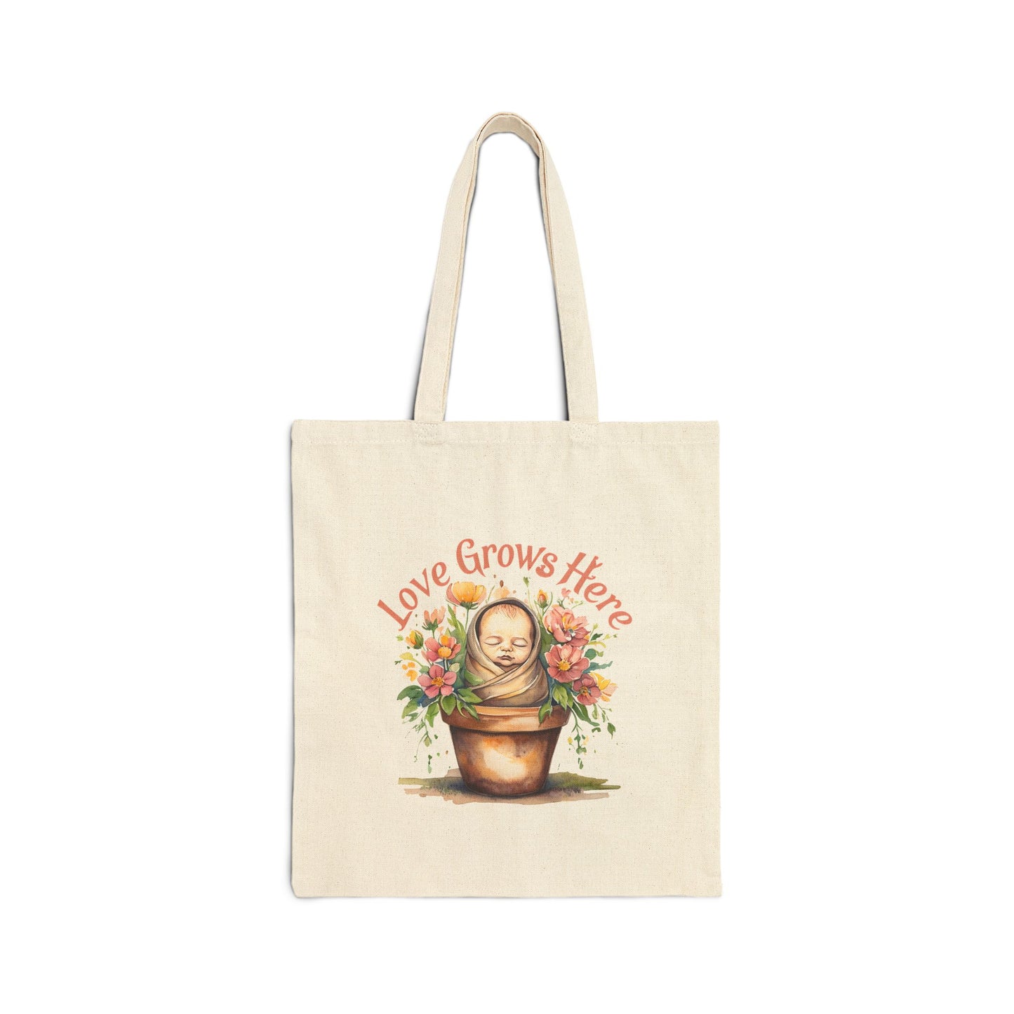 Love Grows Here Cotton Canvas Tote Bag - Floral Shopping Bag, NICU Nurse Gift, Eco-Friendly Tote, Gardening Gift, Mother's Day Gift