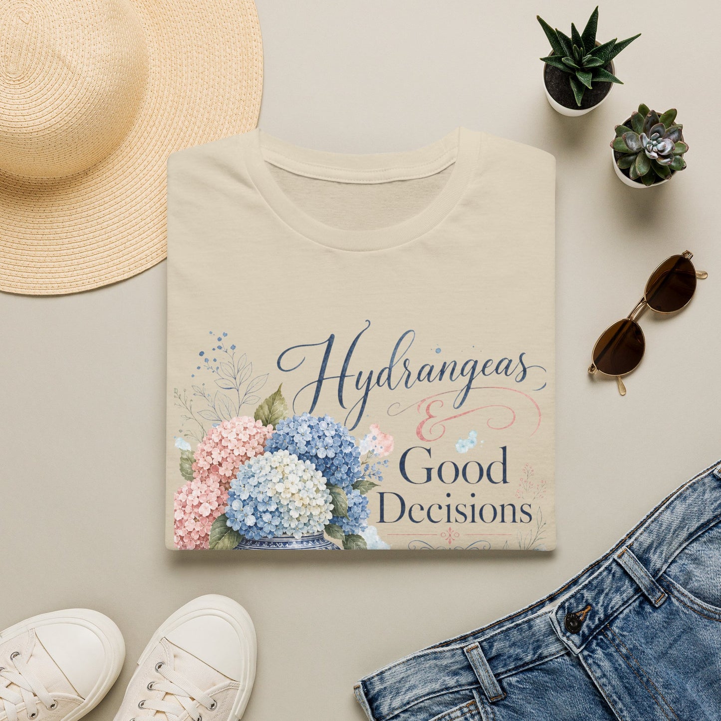 Hydrangeas & Good Decisions T-Shirt | Floral Hydrangea Design