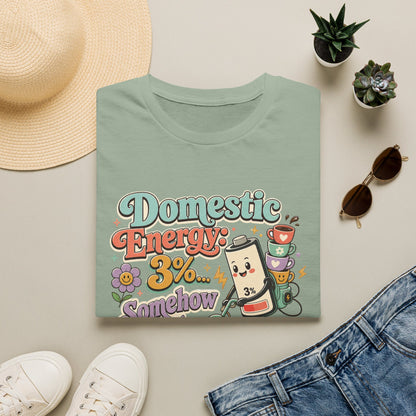 Domestic Energy 3% Somehow Still Cleaning T-Shirt | Cute Cleaning Coffee Can Cartoon