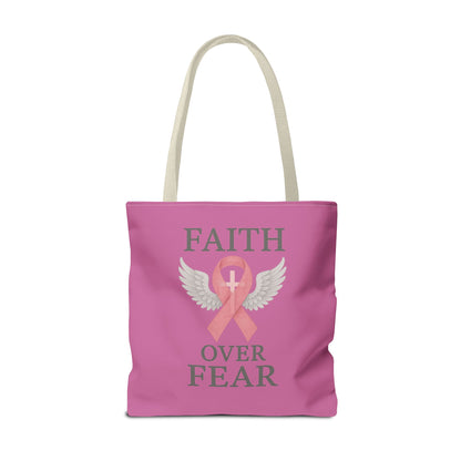 Faith Over Fear Tote Bag - Inspirational, Pink Ribbon, Breast Cancer Awareness, Motivational Gift, Everyday Use