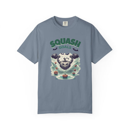 Halloween Fitness T-Shirt, Squash Goals Tee, Pumpkin Workout Shirt, Spooky Gym Wear, Fall Exercise Top, Unisex Apparel
