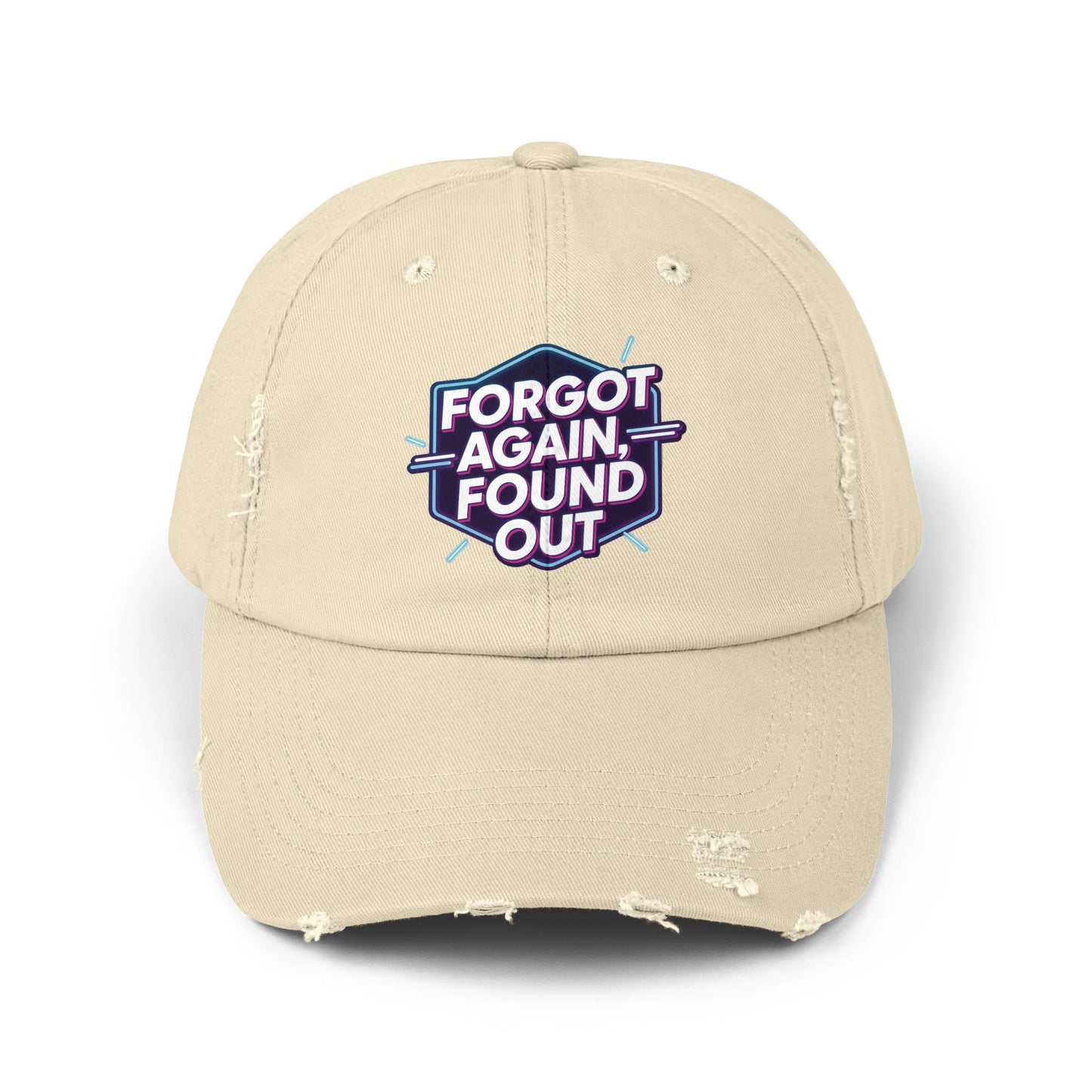 Unisex Distressed Cap with 'Forgot Again, Found Out' Design | Trendy Casual Hat | Gift for Friends | Summer Accessory | Everyday Wear