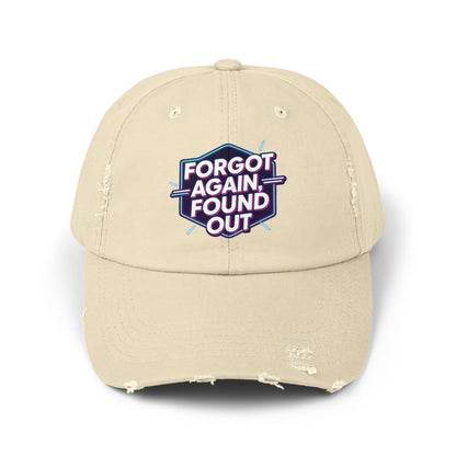 Unisex Distressed Cap with 'Forgot Again, Found Out' Design | Trendy Casual Hat | Gift for Friends | Summer Accessory | Everyday Wear