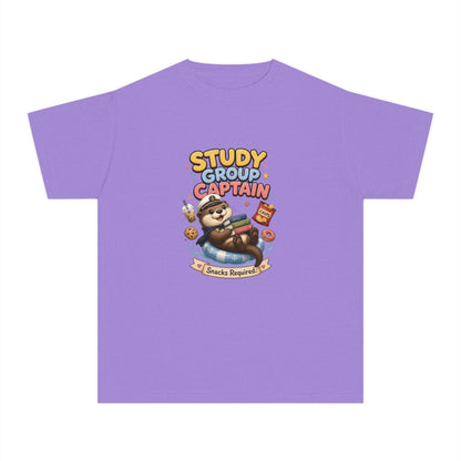 Study Group Captain Youth Tee | Sloth Studying Snacks Graphic