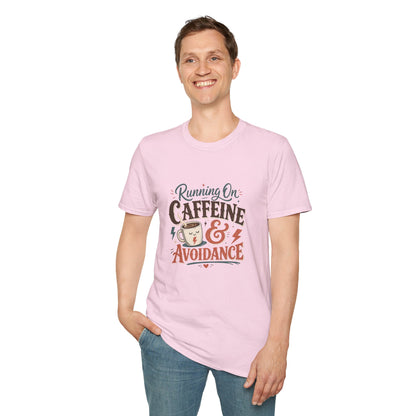 Running On Caffeine & Avoidance T-Shirt | Funny Coffee Quote Tee