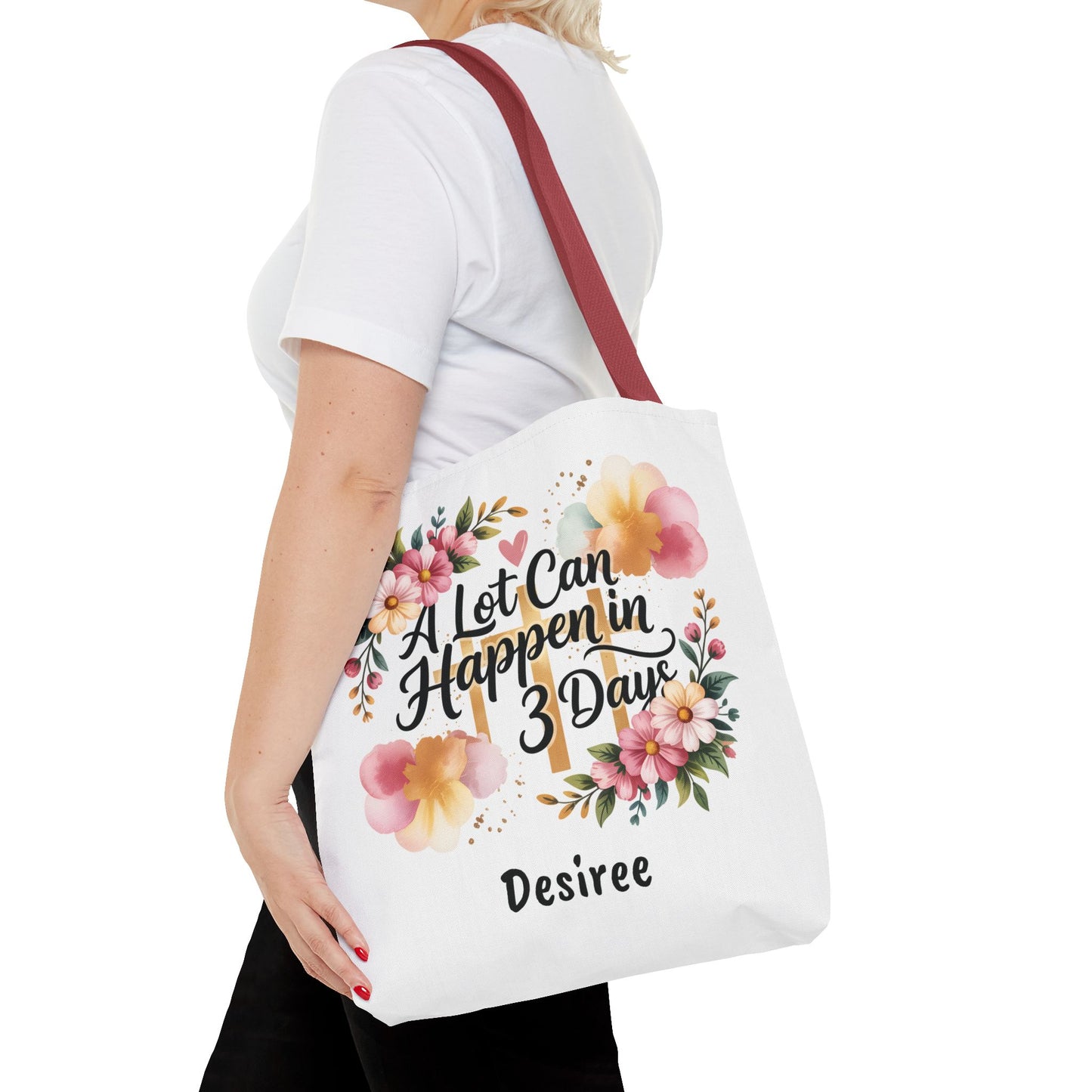 A Lot Can Happen in 3 Days Easter Faith Tote Bag | Floral Script Personalized Name