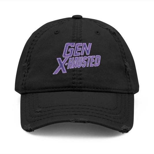Embroidered Hat, Gen X-Hausted Distressed Dad Cap, Funny Gift for Gen X, Vintage Gen X Apparel, Retro Gen X Accessories, Embroidery Baseball