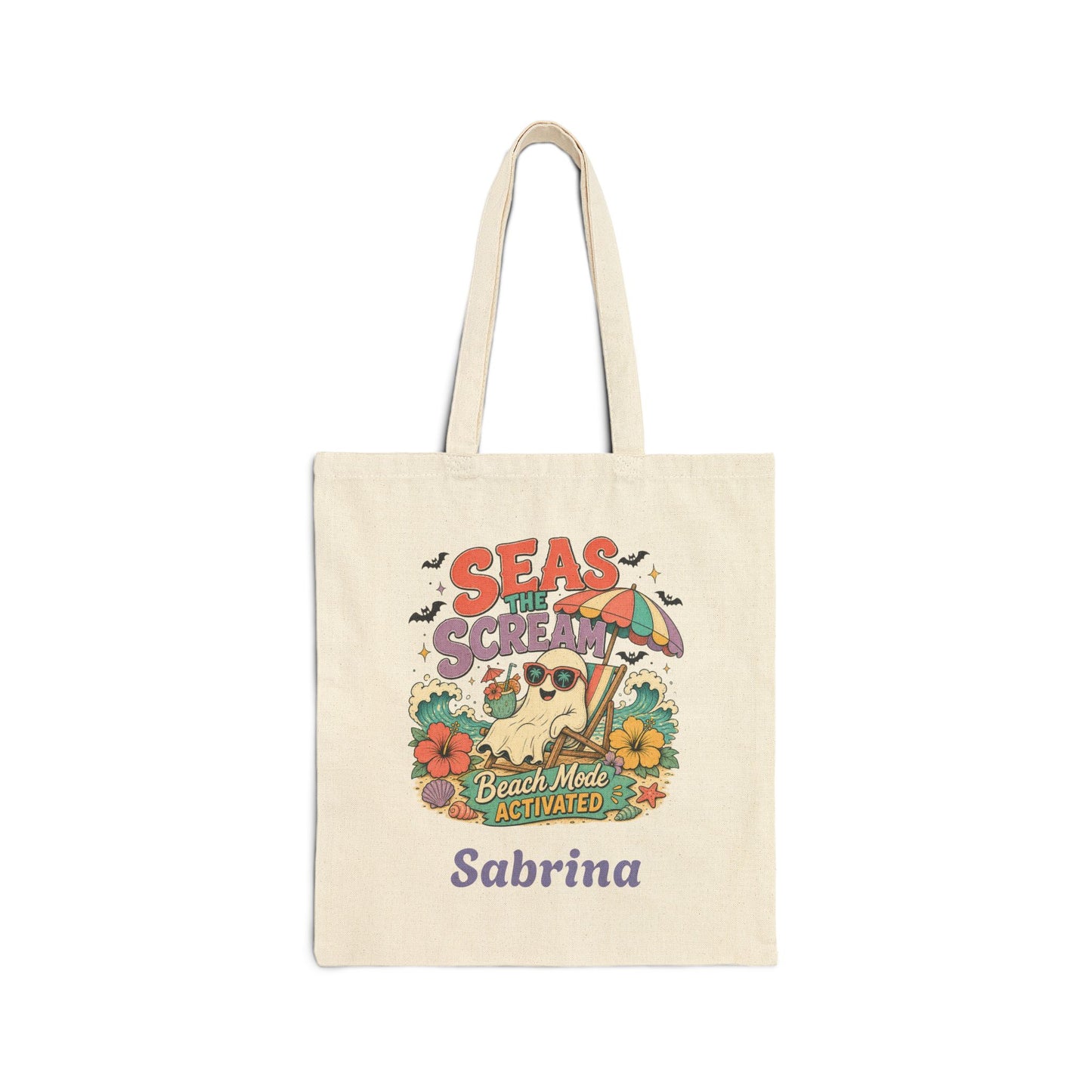 Seas the Scream beach pug illustration Tote Bag | personalized name option