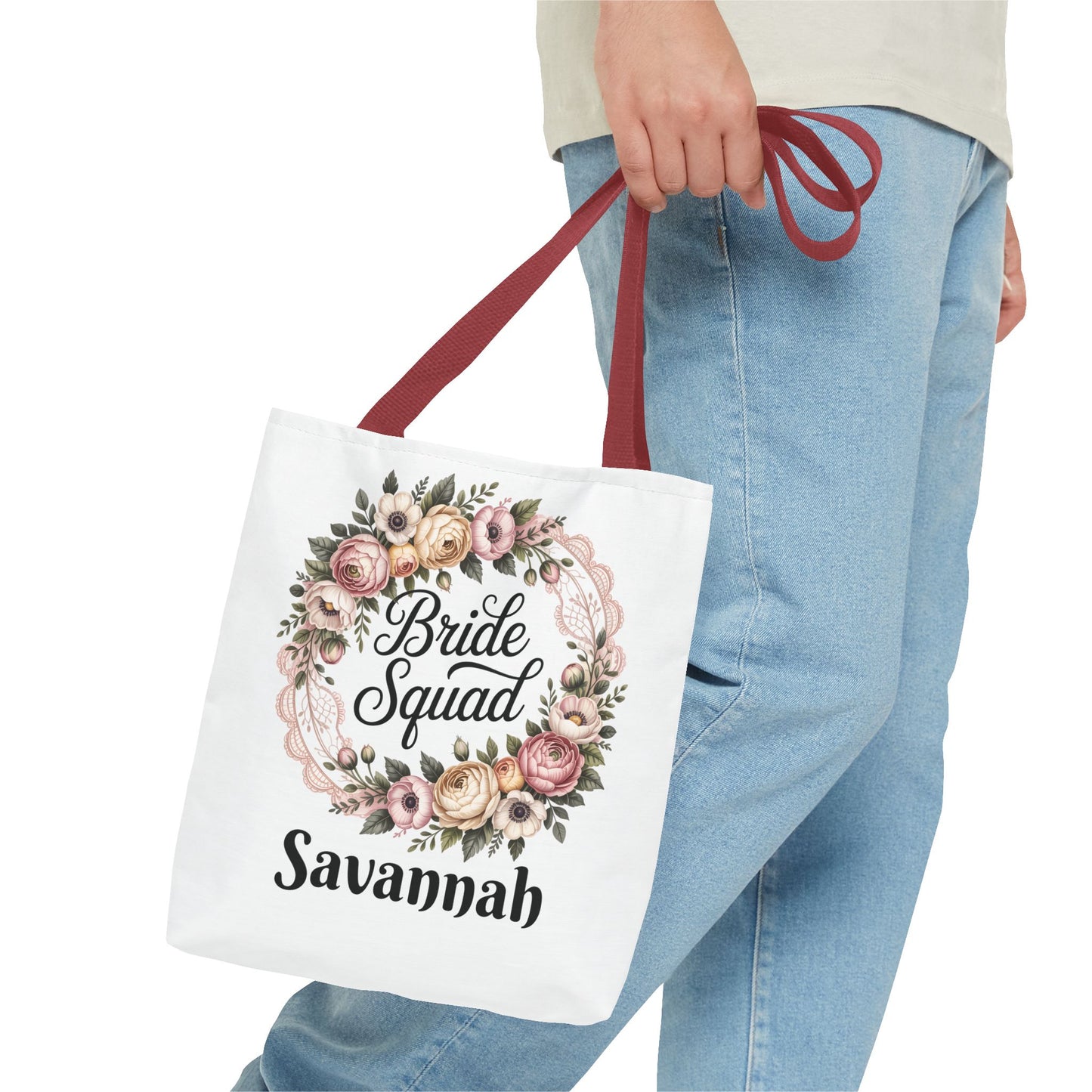 Bride Squad Tote Bag | Floral Wreath, Custom Name Option