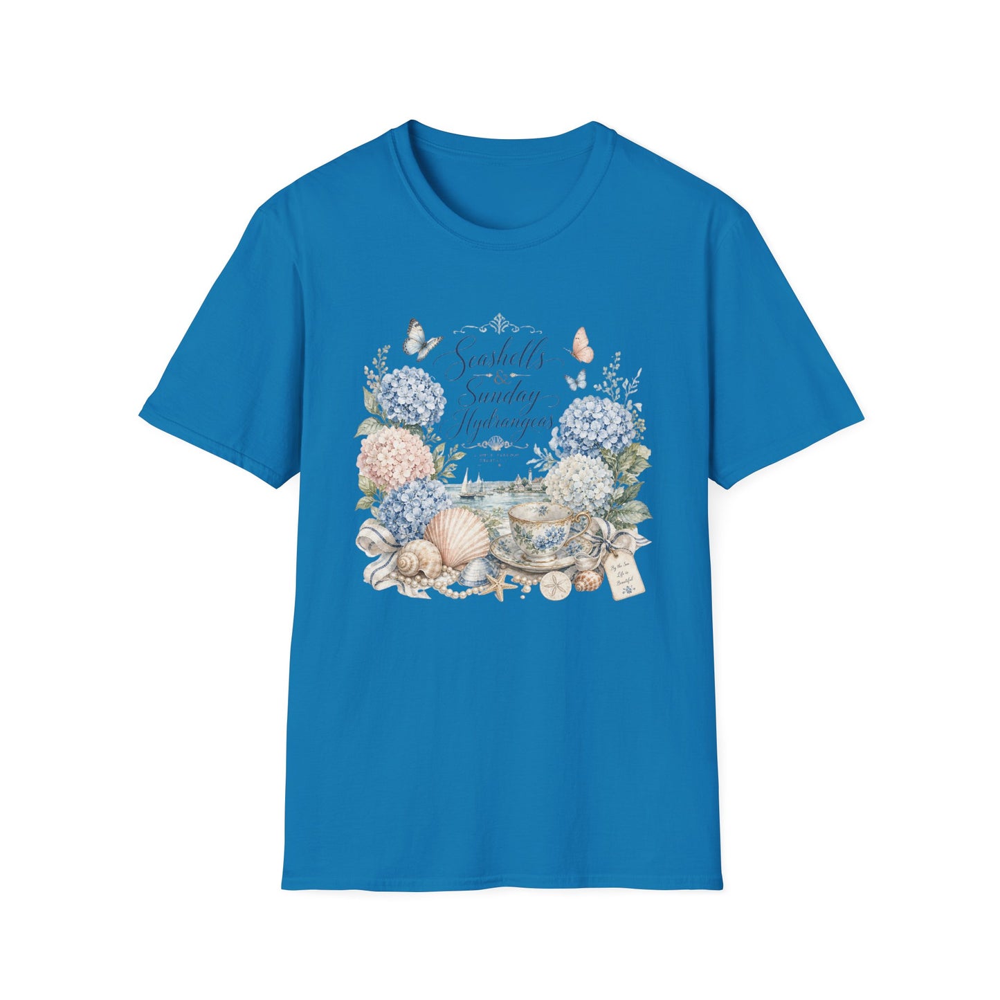 Seashells & Sunday Hydrangeas T-Shirt | Floral Coastal Cottage Shirt