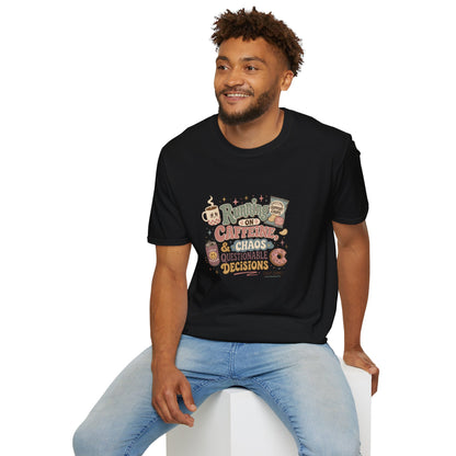 Running on Caffeine & Chaos T-Shirt | Coffee Mug Donut Illustration