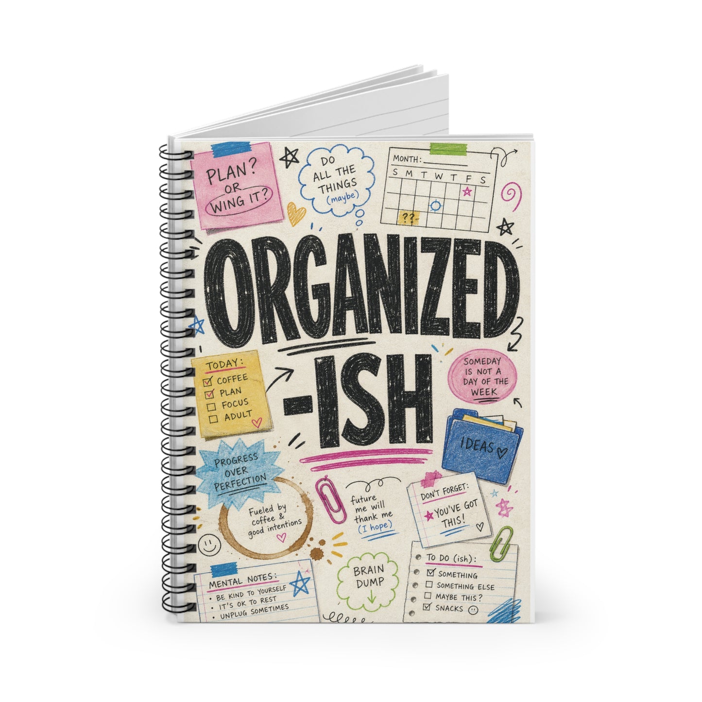 Organized-ish Spiral Notebook | Ruled Journal, Funny Planner Cover