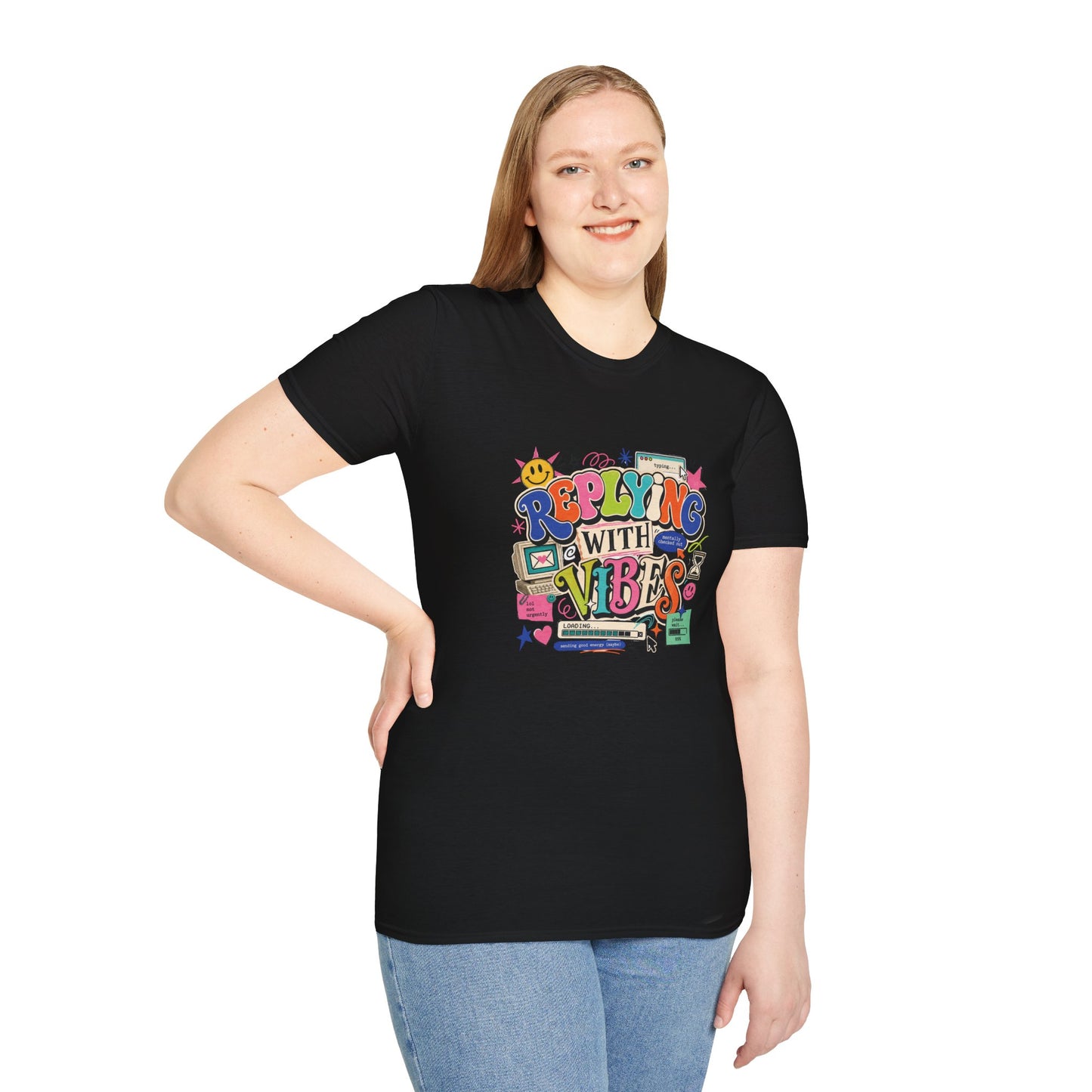 Replying With Vibes T-Shirt | Retro Colorful Typography, 90s Aesthetic