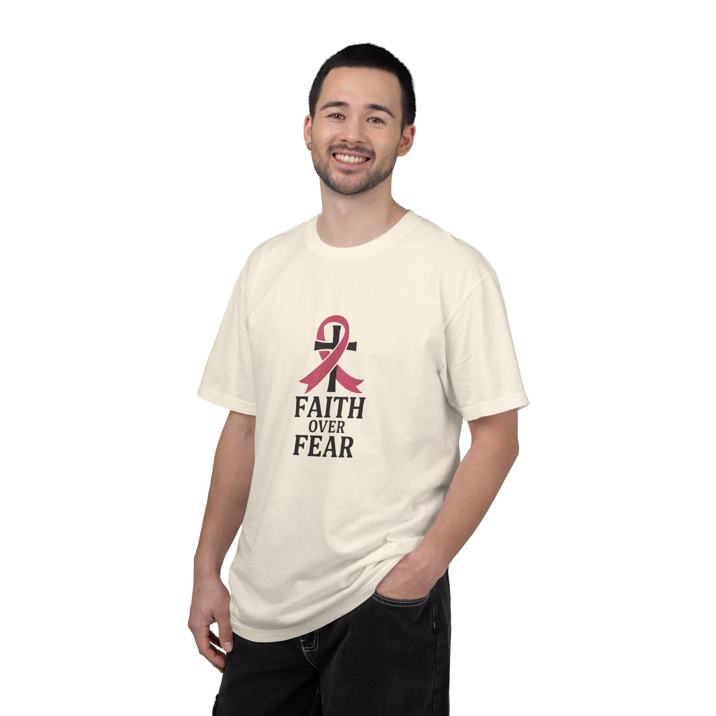 Faith Over Fear T-shirt, Unisex Inspirational Tee, Garment-Dyed Comfort, Cancer Awareness, Everyday Casual Wear, Gift for Loved Ones