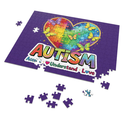 Autism Accept Understand Love Jigsaw Puzzle with Tin | Rainbow Heart Butterflies