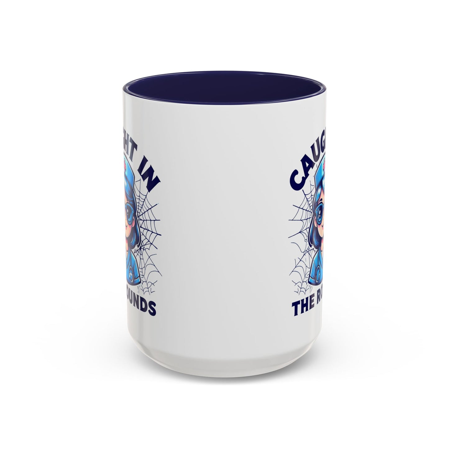 Nurse Coffee Mug, Cute Nursing Gift, Healthcare Appreciation, Fun Spider Design, Caught in the Rounds Mug