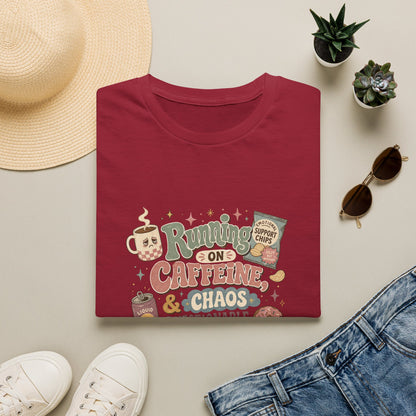 Running on Caffeine & Chaos T-Shirt | Coffee Mug Donut Illustration