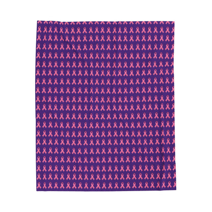 Soft Pink Ribbon Velveteen Blanket | Cozy Plush Throw for Breast Cancer Awareness, Comfort, Gift for Her, Home Decor, Cozy Snuggle, Purple