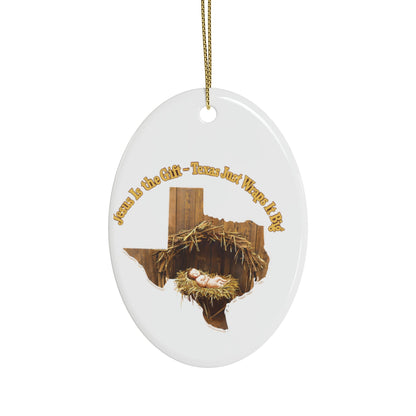 Ceramic Ornaments, Religious Christmas Decor, Jesus is the Gift Texas Ornament, Manger Decoration, Holiday Gift, Home Decor, Christian Gift,