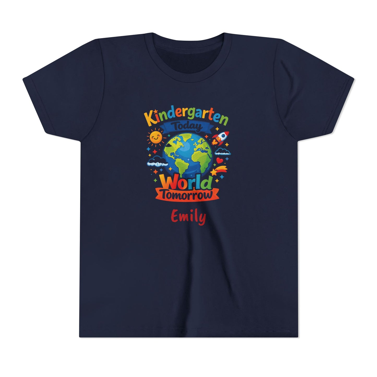 Kindergarten Today World Tomorrow Youth Tee | Personalized Kids Back to School Shirt