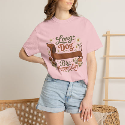 Long Dog Big Personality Dachshund T-shirt | Cute Sausage Dog Floral Design