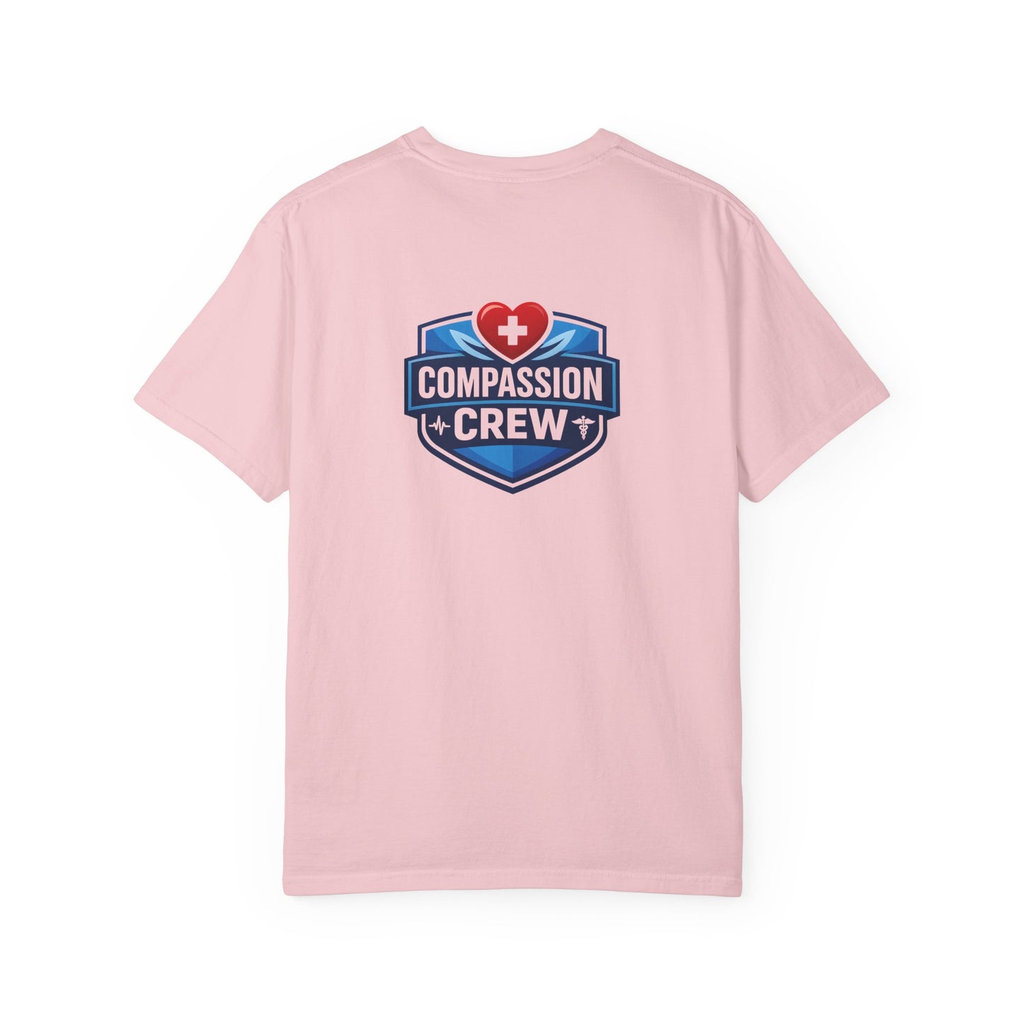 Compassion Crew heart logo Healthcare Worker T-Shirt | Personalized Name Tee
