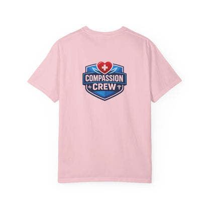 Compassion Crew heart logo Healthcare Worker T-Shirt | Personalized Name Tee