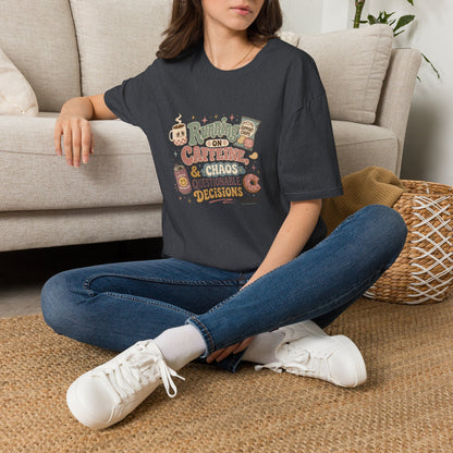 Running on Caffeine & Chaos T-Shirt | Coffee Mug Donut Illustration