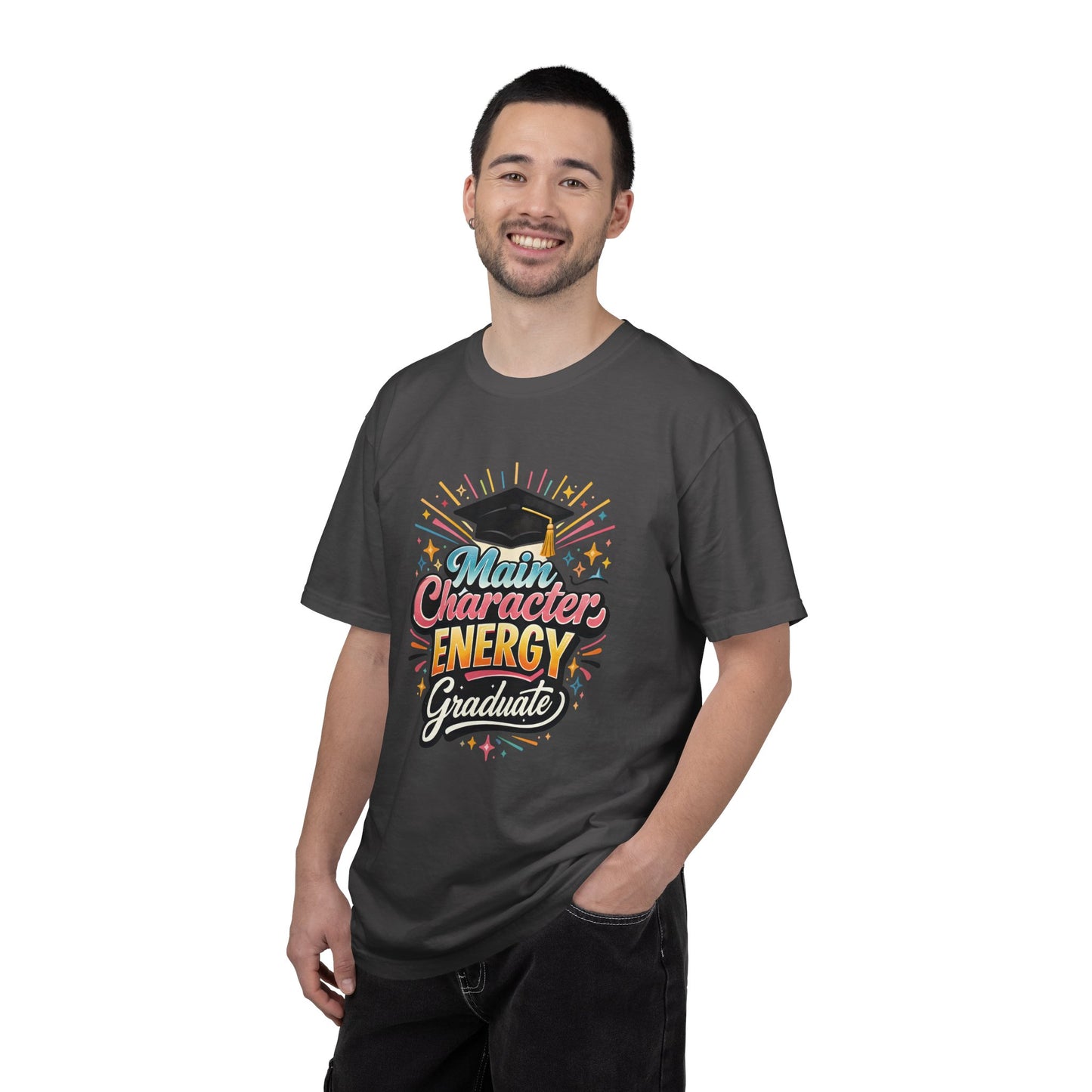 Main Character Energy Graduate T-Shirt | Graduation Cap Typography Tee
