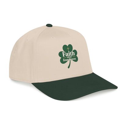 Faith Over Four Leaves Shamrock Mid Profile Baseball Cap | Religious St. Patrick's