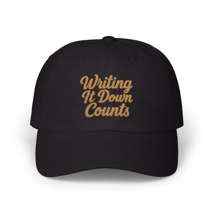Writing It Down Counts Dad Cap | Script Embroidered Baseball Hat