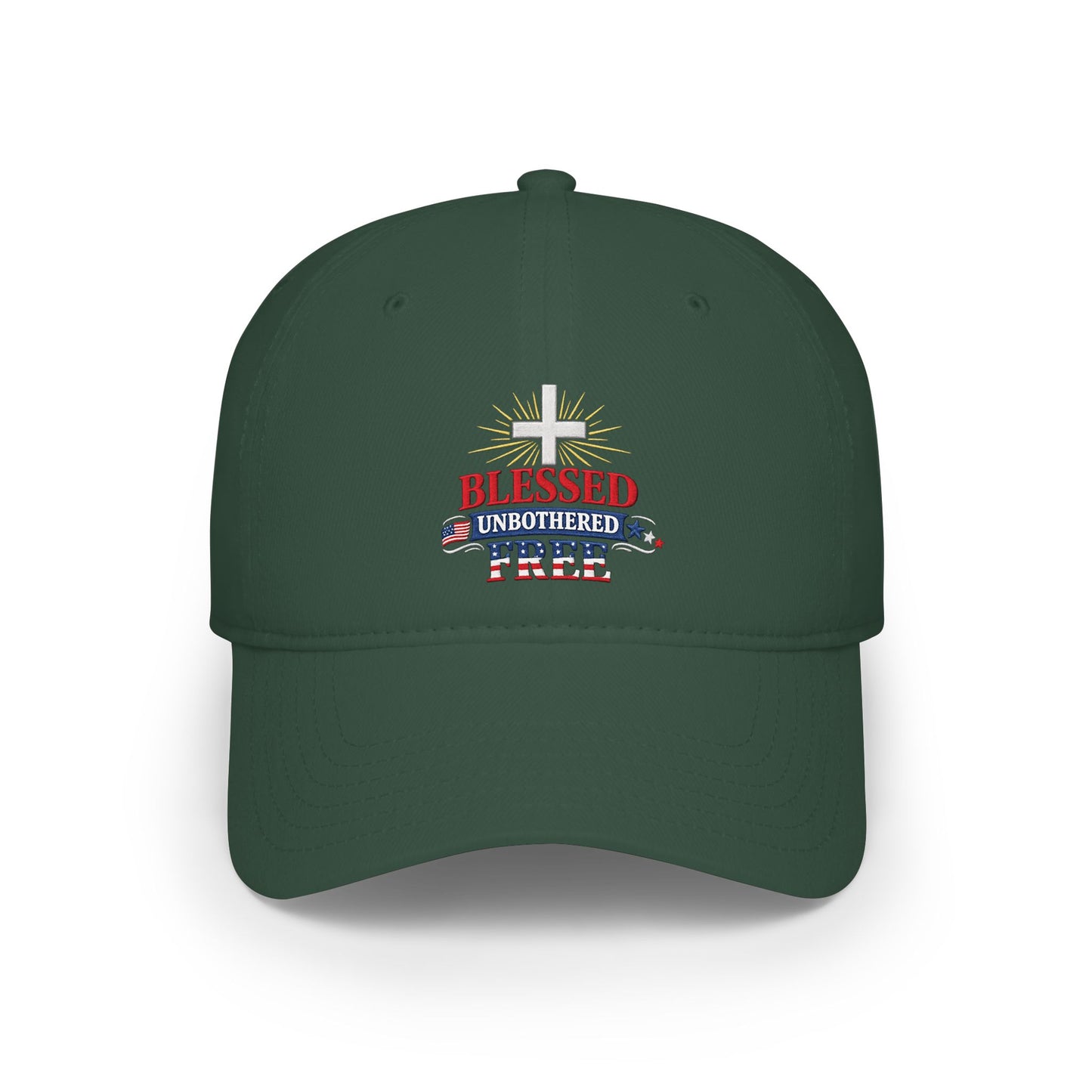 Blessed Unbothered Free cross baseball cap | Christian Hat patriotic design