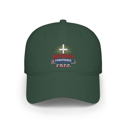 Blessed Unbothered Free cross baseball cap | Christian Hat patriotic design