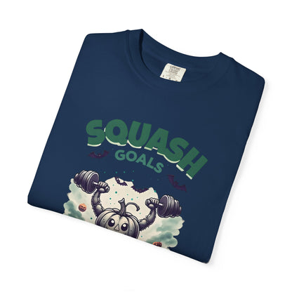 Halloween Fitness T-Shirt, Squash Goals Tee, Pumpkin Workout Shirt, Spooky Gym Wear, Fall Exercise Top, Unisex Apparel