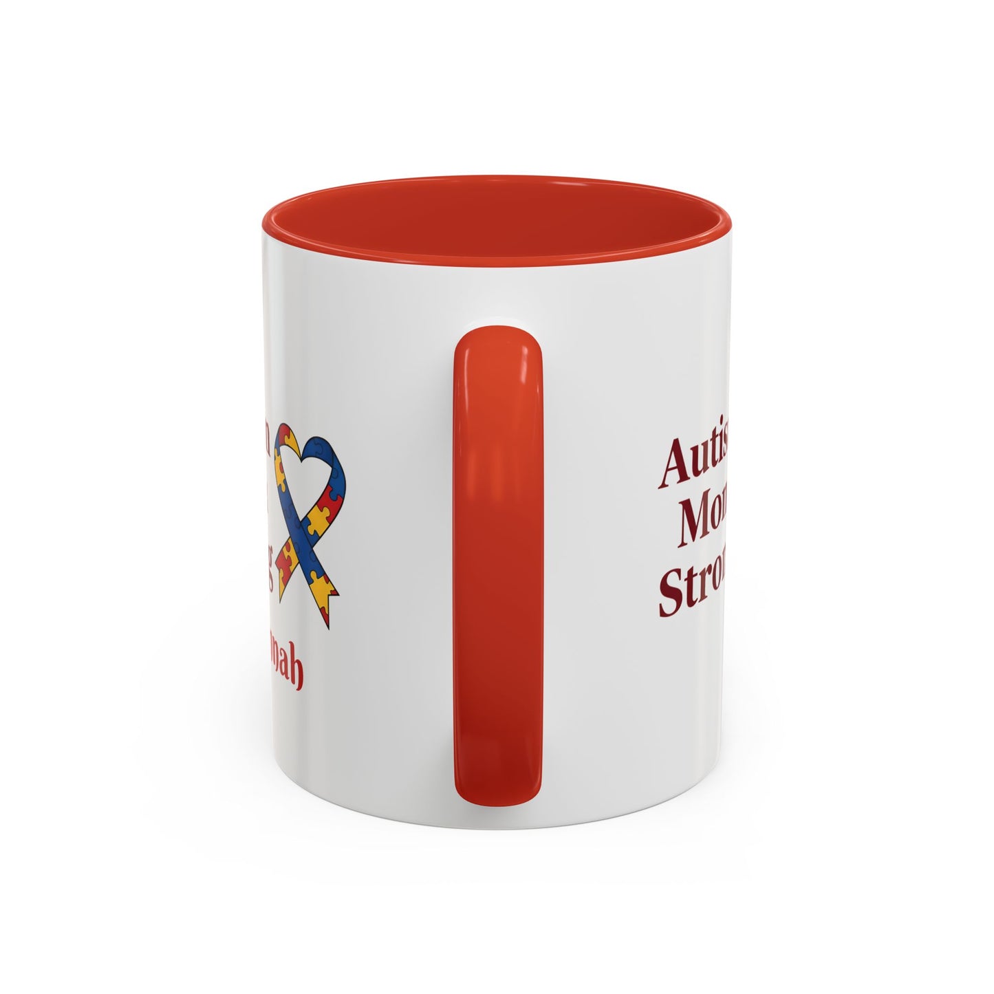 Autism Mom Strong mug | Accent Coffee Mug with Puzzle Ribbon