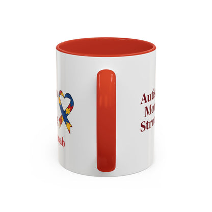 Autism Mom Strong mug | Accent Coffee Mug with Puzzle Ribbon
