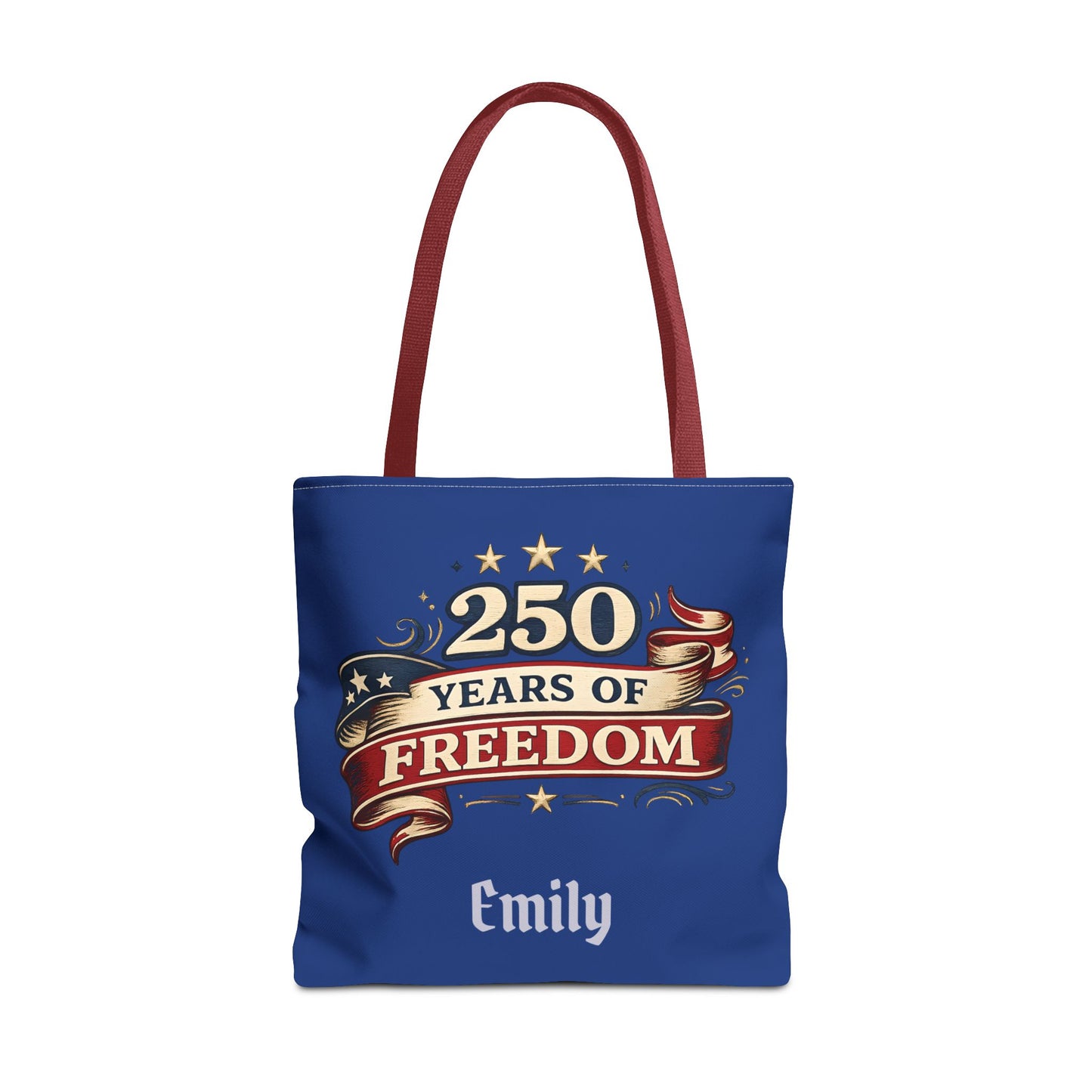 250 Years of Freedom Tote Bag | Patriotic Flag Ribbon Design