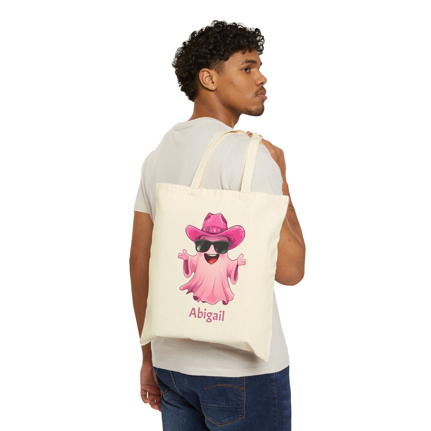 Playful Custom Tote Bag - Fun Pink Ghost Design, Cute Gift for Kids, Shopping, Beach, or Everyday Use