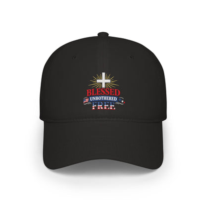 Blessed Unbothered Free cross baseball cap | Christian Hat patriotic design