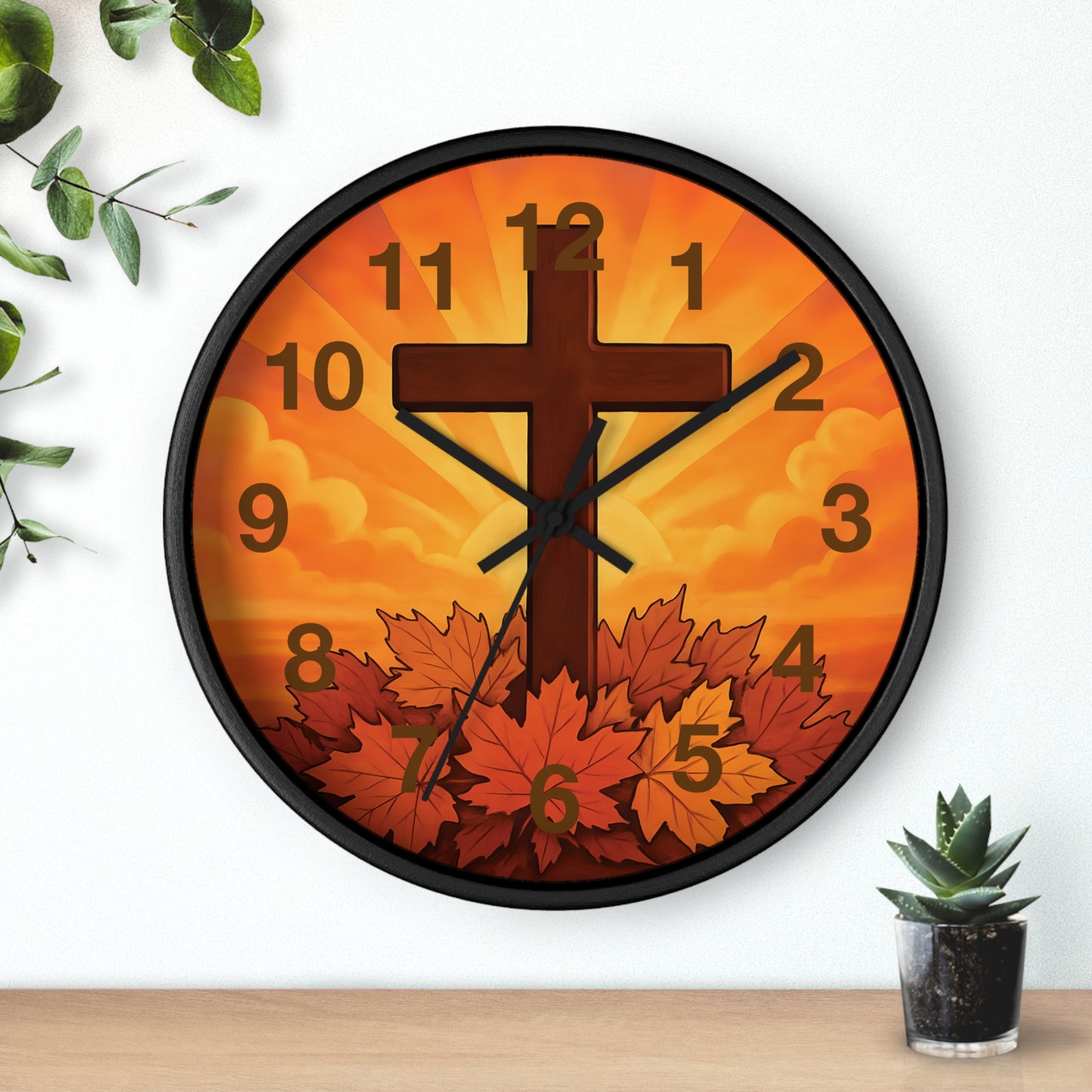 Faith-Inspired Autumn Wall Clock | Rustic Home Decor, Inspirational Gift, Christian Decor, Fall Decor, Cross Design