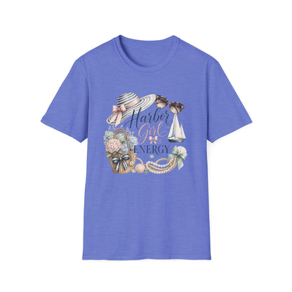 Harbor Girl illustration T-Shirt | Nautical hat, sailboat, seashells