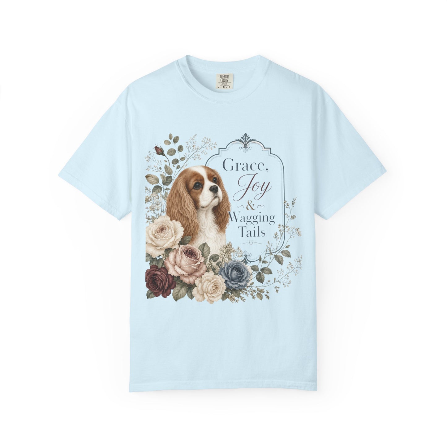 Cavalier King Charles Spaniel floral portrait T-shirt | Grace Joy Wagging Tails