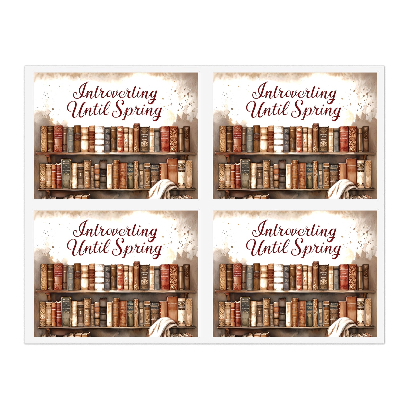Introverting Until Spring Sticker Sheet | Vintage Bookshelf Booklover Sticker
