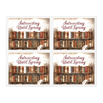 Introverting Until Spring Sticker Sheet | Vintage Bookshelf Booklover Sticker