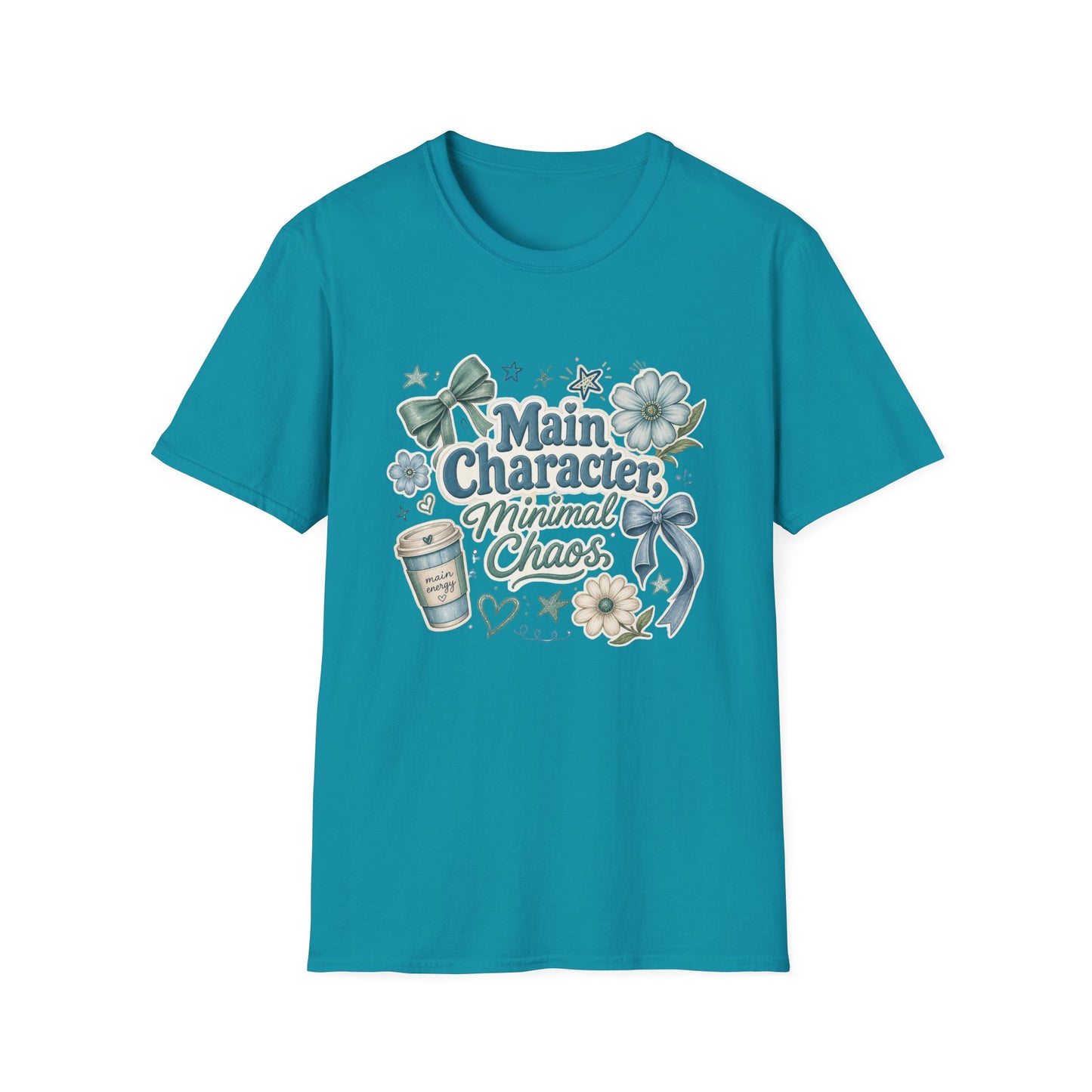 Main Character Minimal Chaos T-Shirt | Floral Bows Stars Design