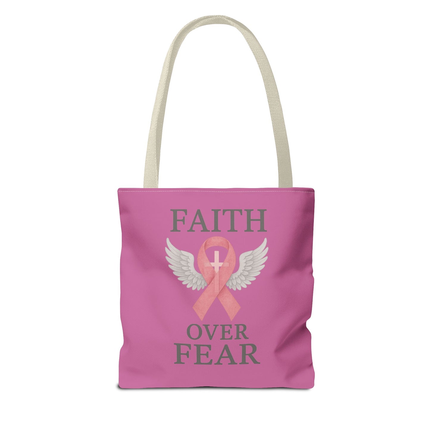 Faith Over Fear Tote Bag - Inspirational, Pink Ribbon, Breast Cancer Awareness, Motivational Gift, Everyday Use