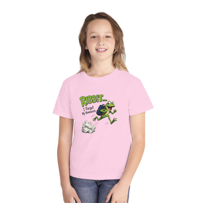 Ribbit Frog Character Youth Tee | Funny Forgot My Homework Design