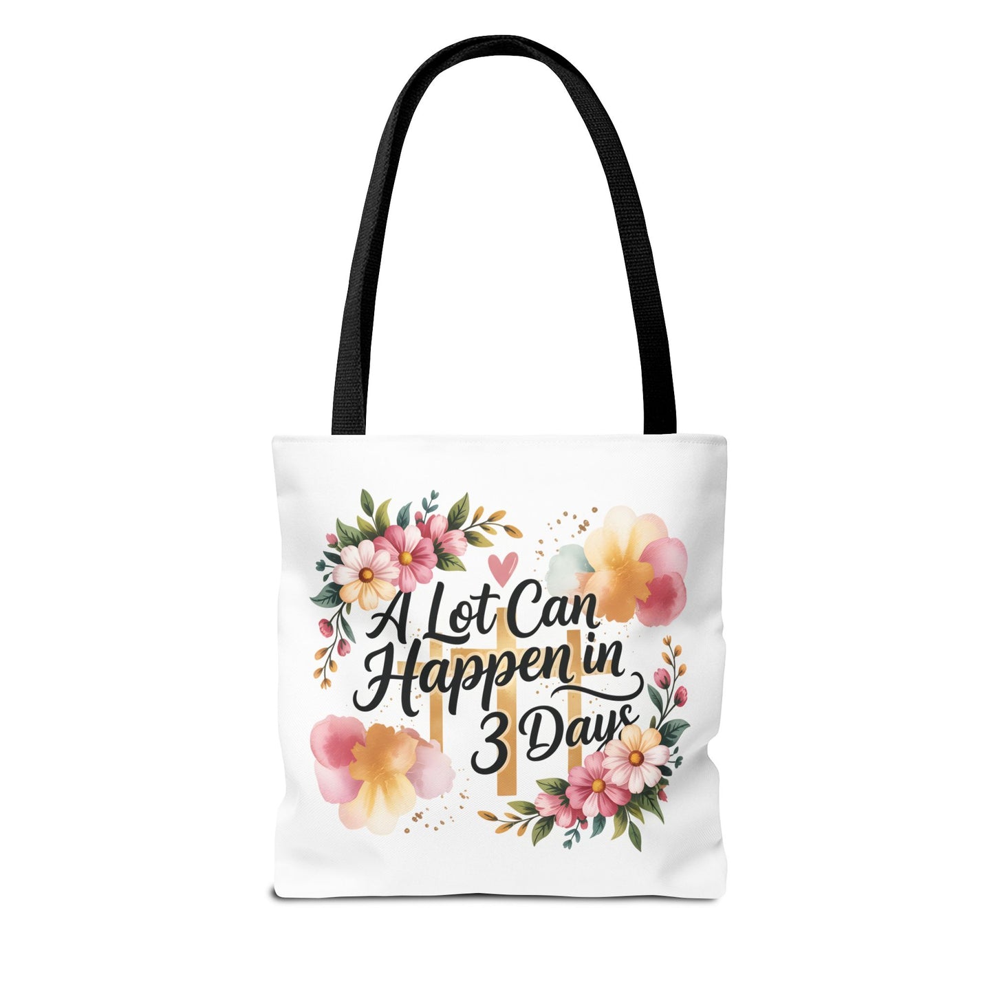 A Lot Can Happen in 3 Days Easter Faith Tote Bag | Floral Script Personalized Name
