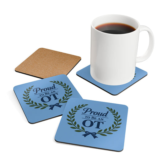 Proud to Be an OT Corkwood Coaster Set | Occupational Therapist Laurel Wreath